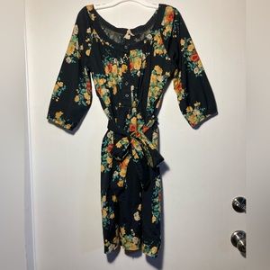Maeve Floral 1/2 Button Down Cotton Dress W/Tie Belt  3/4 Sleeves Size 4